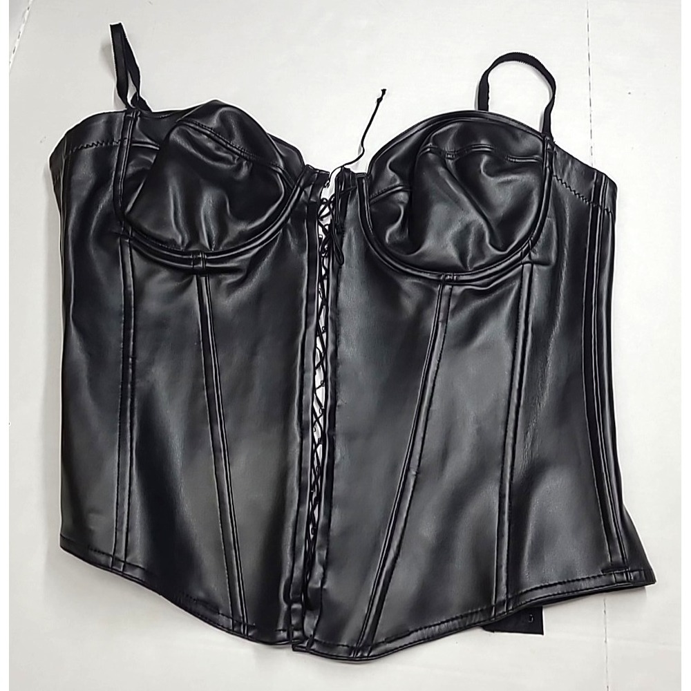 Womens Cosplay DBF Sexy Lace Up Front Hook And Eye Back Corset w Boning Sz 40D